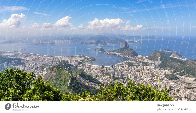 Panoramic view of Rio de Janeiro from above, Brazil Beautiful Vacation & Travel Beach Ocean Landscape Town Skyline Aircraft Vantage point america christ