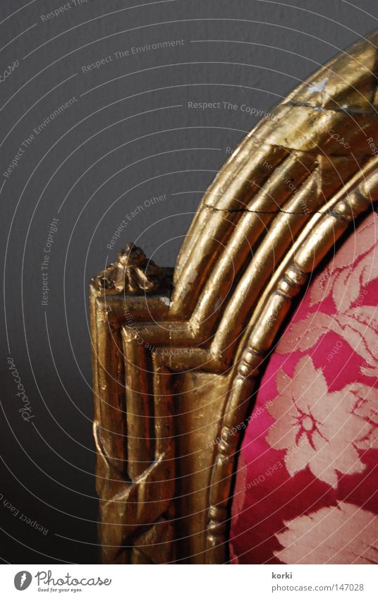 back Precious Ornament Cloth Curlicue Ancient Furniture Interior shot Chair Gold Backrest Detail Museum Old Castle plain background