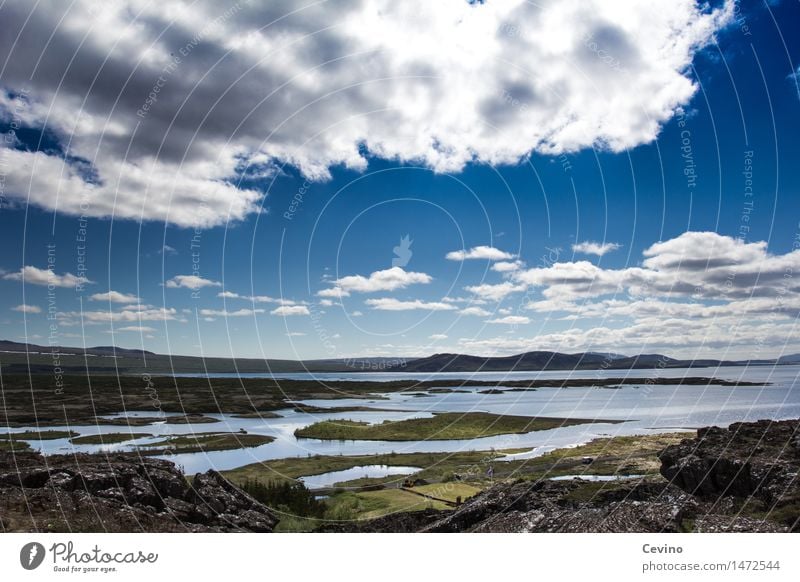 Icelandic beauty Nature Landscape Elements Air Water Sky Clouds Horizon Beautiful weather Hill Bay Fjord Island To enjoy Vacation & Travel Blue Love of nature