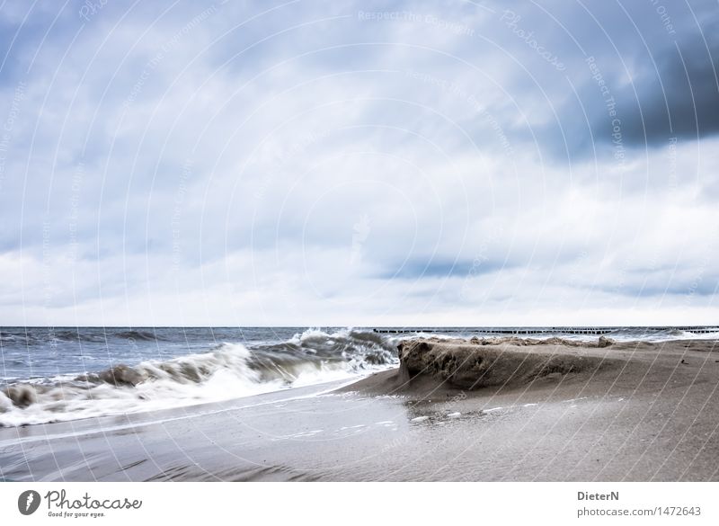 Washed round Beach Ocean Waves Landscape Sand Water Clouds Horizon Weather Wind Gale Coast Baltic Sea Blue Brown White White crest Kühlungsborn