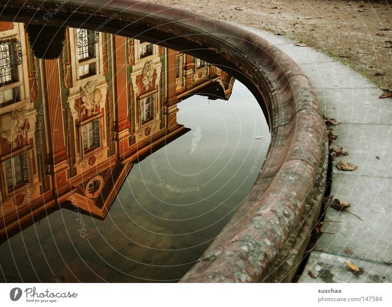 Too close to the water? House (Residential Structure) Building Ornate Sunset Surface of water Round Water basin Pebble Gravel path Park Sunday Town Autumn Wet