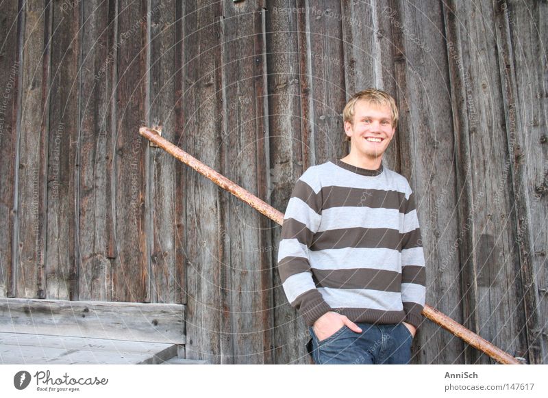 Sunday afternoon Happiness Striped sweater Portrait photograph Youth (Young adults) Blonde Traffic infrastructure Joy Colour smiling man Happy enjoy life