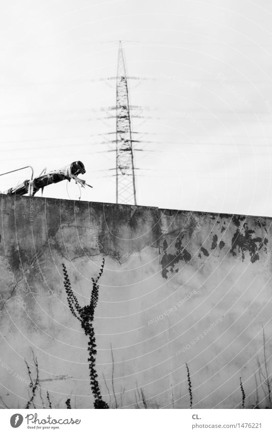 dingenskirchen Energy industry Sky Plant Wall (barrier) Wall (building) Electricity pylon Gloomy Black & white photo Exterior shot Deserted Day