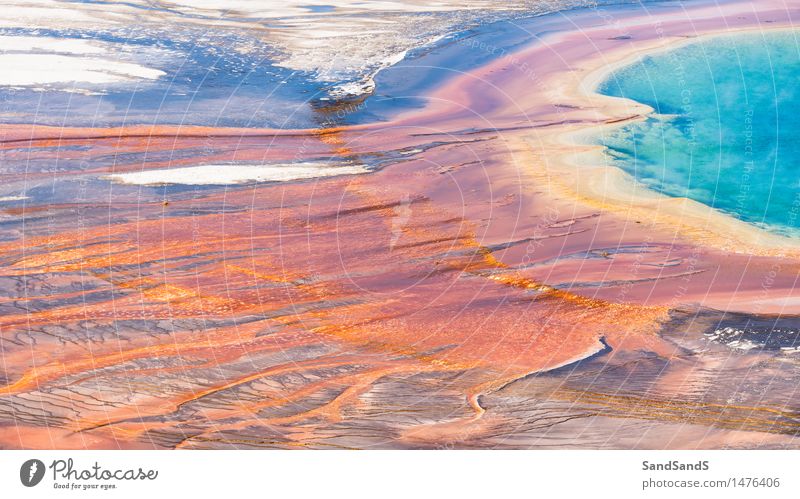 Grand prismatic spring Tourism Sightseeing Environment Nature Landscape Earth Park Yellowstone National Park Tourist Attraction Landmark Multicoloured Orange