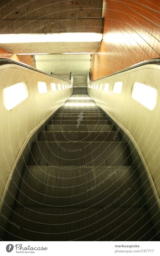 into the underground Night Underground London Underground Escalator Light Retro Loneliness Means of transport Mobility at night moving staircase stairmoving