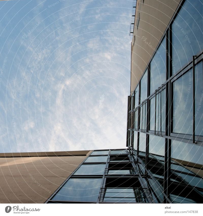 Sky.Glass.Concrete.Metal Town Warped Sky blue House (Residential Structure) Building Craft (trade) Architecture Perspective Old town Freiburg im Breisgau akai