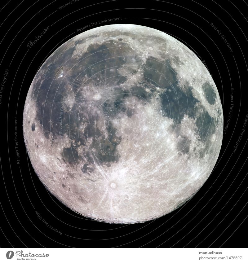 full moon Night sky Moon Full  moon Fat Gigantic Large Blue Brown Gray Green Black White Lunar landscape crater mare Minerals Surface structure