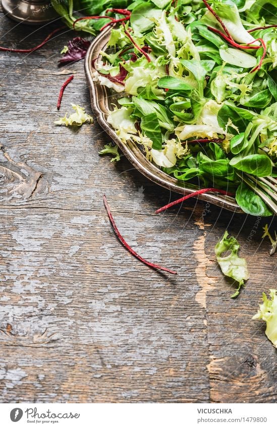 Plate with green salad Food Lettuce Salad Nutrition Lunch Dinner Organic produce Vegetarian diet Diet Healthy Eating Life Table Design Style Background picture