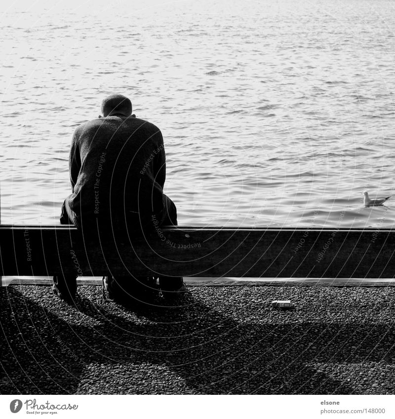 ::DAY 305:: Public Holiday Calm Break Relaxation Wait Think To enjoy Sit Ocean Far-off places Man Loneliness Black & white photo Water ponder elson