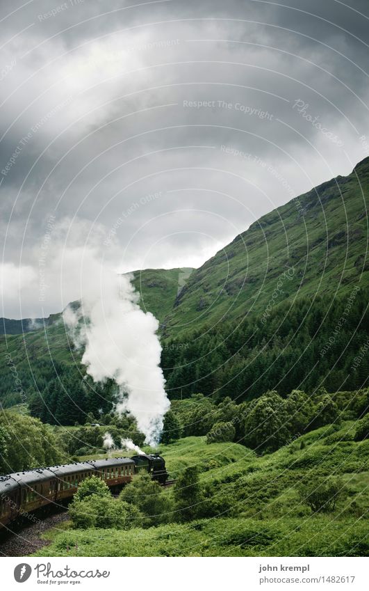 let off steam Nature Forest Hill Glenfinnan Scotland Transport Means of transport Rail transport Train travel Railroad Engines Steamlocomotive Passenger train