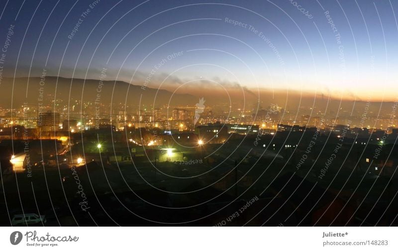 Ulaan Baatar Night Town Mongolia Sky Lighting Multicoloured Smog House (Residential Structure) Vantage point Beautiful Green Black Asia Mountain Transport light