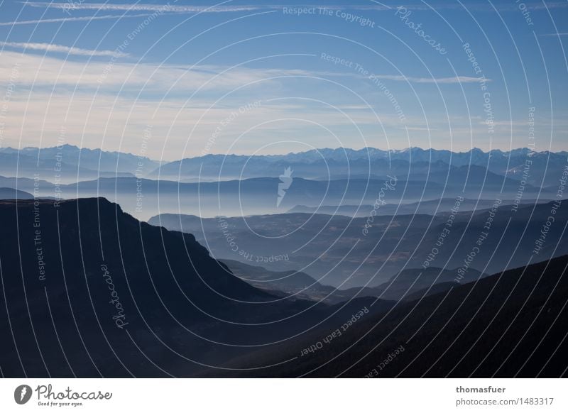 Mountains, panorama, sfumato, Landscape Earth Sky Horizon Sun Beautiful weather Tree Rock Alps Peak Infinity Adventure Freedom Calm Vacation & Travel