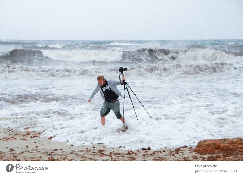 Great evil water Vacation & Travel Adventure Summer vacation Ocean Human being Masculine Man Adults 1 30 - 45 years Nature Waves Coast Mediterranean sea Blue