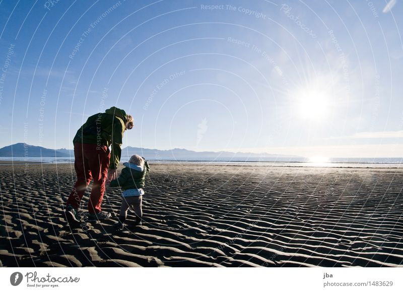 Mother and Child walking on Bishops Beach in Homer, Alaska. Life Contentment Vacation & Travel Trip Ocean Parenting Human being Feminine Toddler Adults Infancy