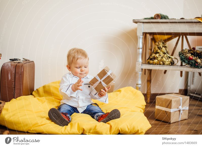 Little boy sitting on the bed and smile Christmas & Advent New Year's Eve Birthday Human being Child Boy (child) Life Head Hand Legs 1 1 - 3 years Toddler