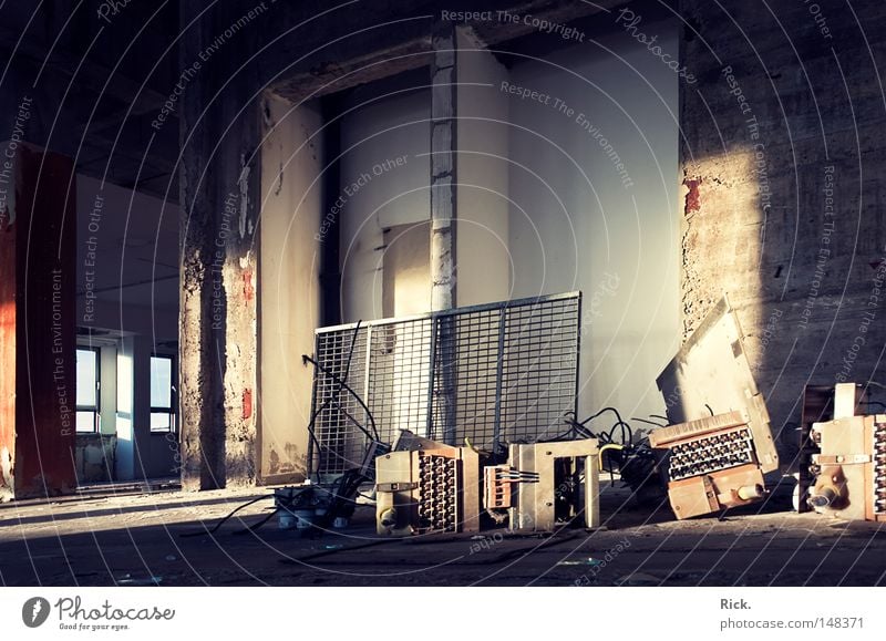 Cemetery. Light Shadow Shaft of light Planning Deepest shadow Wall (barrier) Brick Profession Dismantling Derelict Old Empty Broken Factory Destruction