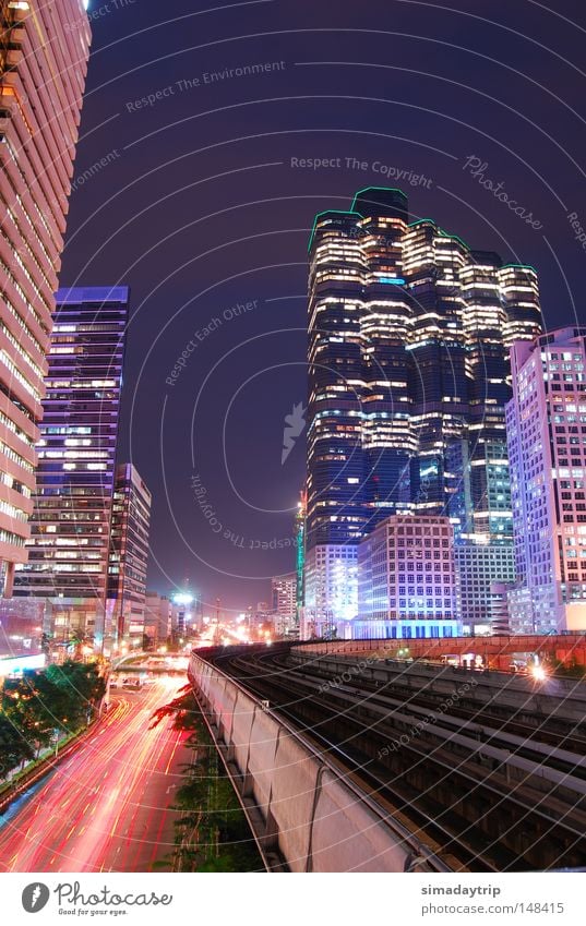 Bangkok Night Night sky Tower Light Light (Natural Phenomenon) Future Railroad Building High-rise lightning effect slow shutter bangkok night slow sync train