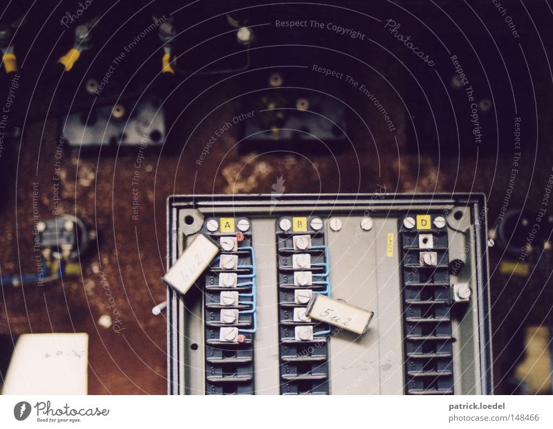 [H08.2] A B D Electrical circuit Broken Derelict Scrap metal Factory switch box Cable electric Industrial Photography Screw Box Rust