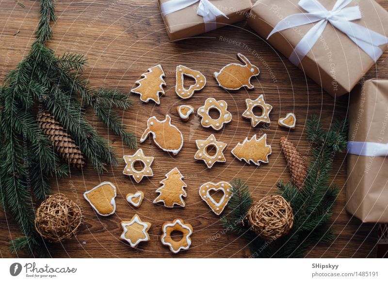 Cookies lying on the table with gifts and winter tree Food Bread Cake Candy Chocolate Eating Breakfast Mother's Day Christmas & Advent New Year's Eve Birthday