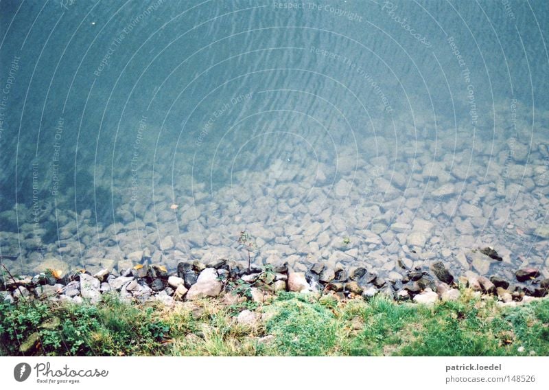 [H08.2] Limmer Brook Stone Bushes Waves Flow River Sewer Coast Escarpment grass verge Water Blue Transparent Nature Idyll Light (Natural Phenomenon) Movement