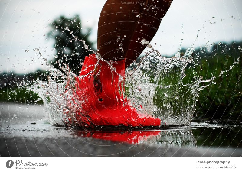 Splash ! [rubber boots] Rubber boots Boots Puddle Rain Drops of water Water Inject Thunder and lightning Weather Storm Wet Effervescent Rainwater Dirty Autumn