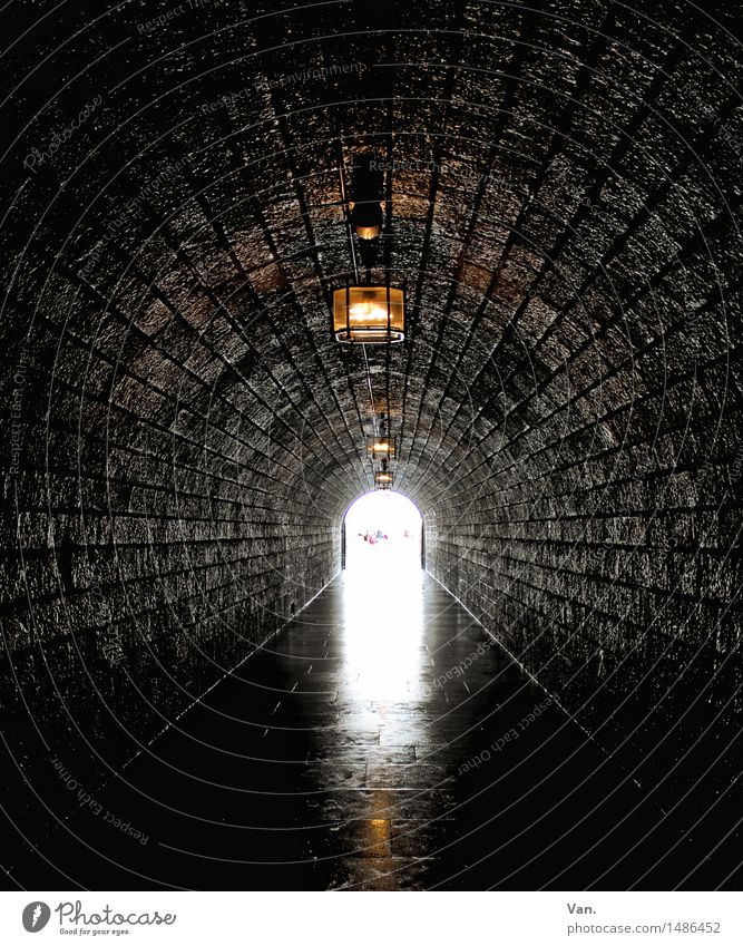 The light at the end of the tunnel Tunnel Dark Long Stone Lantern Lamp Lighting Colour photo Subdued colour Interior shot Deserted Day Artificial light Sunlight