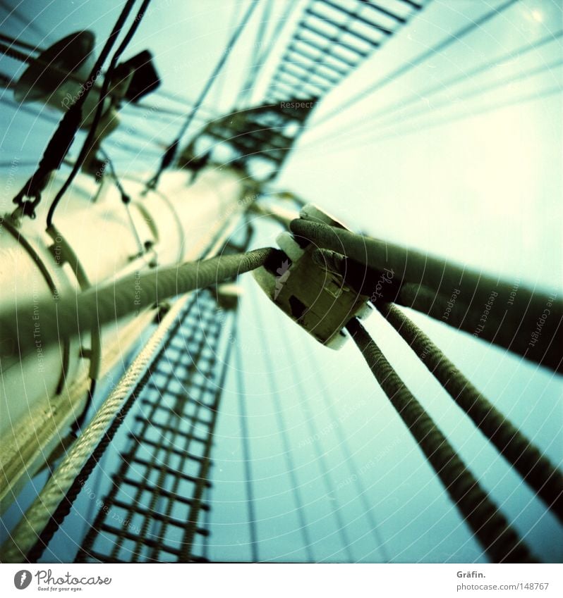 harbour birthday Mast Watercraft Sky Clouds Birthday of the Port Lomography Rope Shrouds Wood Sailing ship Navy Block Tall ship Russia Russian Beautiful weather