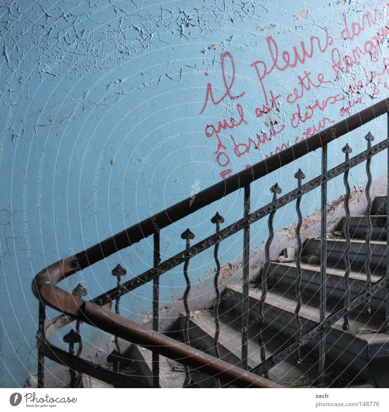 ruin Ruin Destruction stair treads Iron Smith Forge Downward Tall Ancient Empty Rustic Graffiti Derelict Symbols and metaphors Putrefy Transience Mural painting