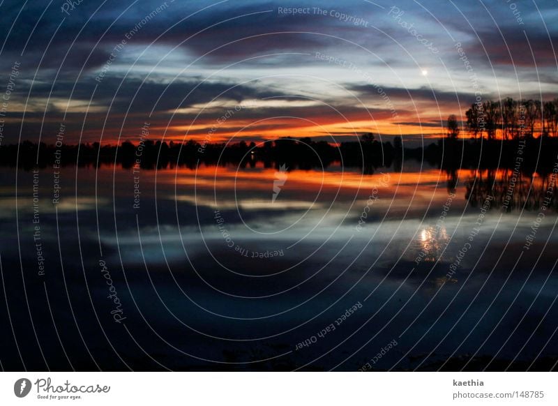 dark silence in the evening Water Clouds Lake Dark Long exposure Fog Nature Autumn Norway Night Sky Moon Clouds in the sky Progress Moody Calm Contrast