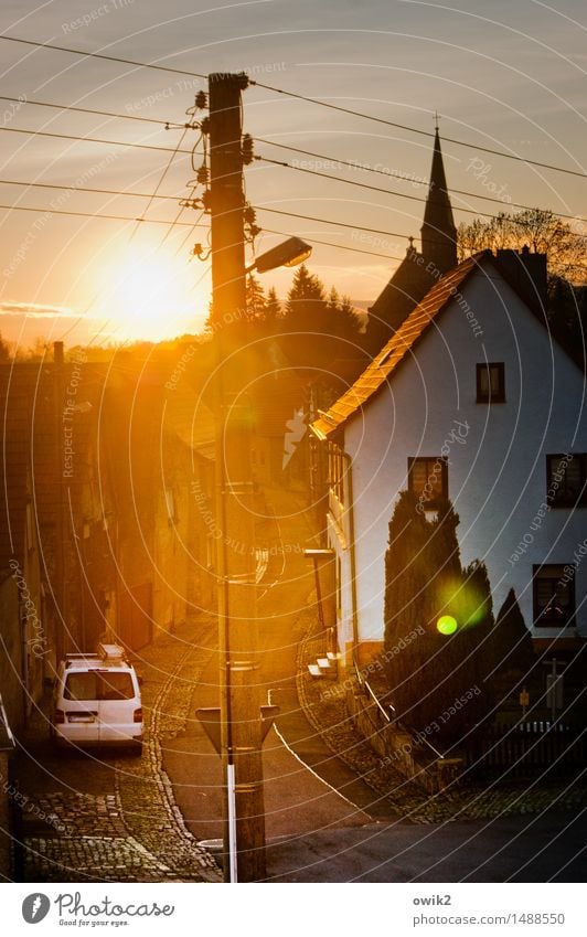 occident Street lighting Electricity pylon Cable gonna Saxony-Anhalt Germany Harz Village Populated House (Residential Structure) Church Building Church spire