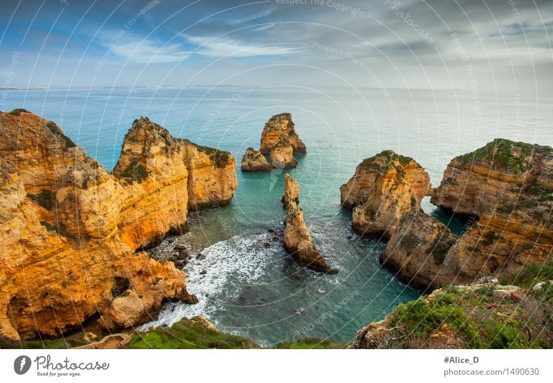 Algarve coast south Portugal Environment Nature Landscape Elements Sand Water Sky Horizon Rock Waves Coast Beach Bay Ocean Atlantic Ocean rocky coast Lagos