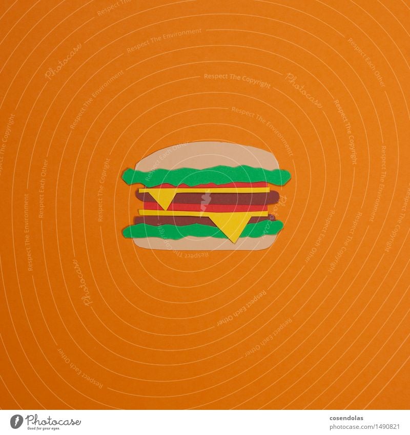 hamburger Food Meat Roll Nutrition Eating Lunch Dinner Fast food Diet Orange Vice Hamburger Multicoloured Studio shot Deserted Copy Space left Copy Space right