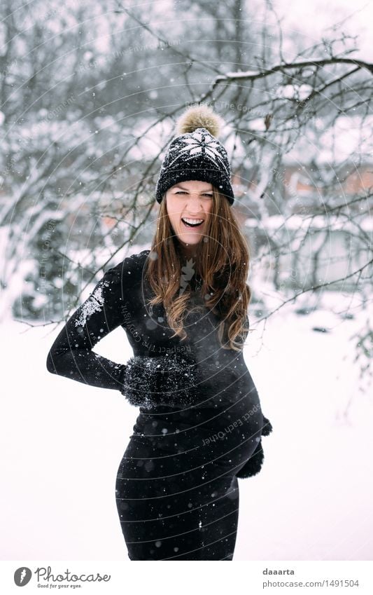 amazed with snow Lifestyle Elegant Design Joy Harmonious Leisure and hobbies Trip Adventure Freedom Winter Snow Winter vacation Feminine Young woman