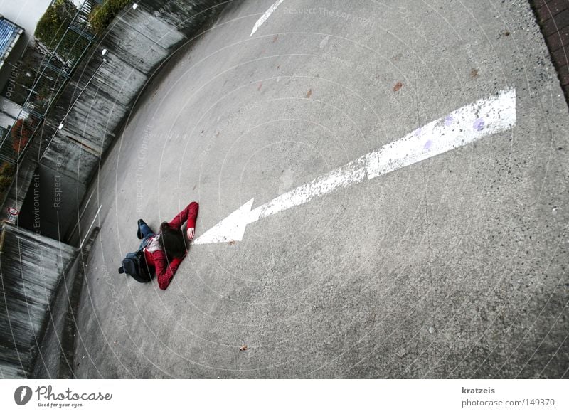 She's always going the wrong way. Garage Red Gray Cold False Direction Signage Arrow downhill Floor covering