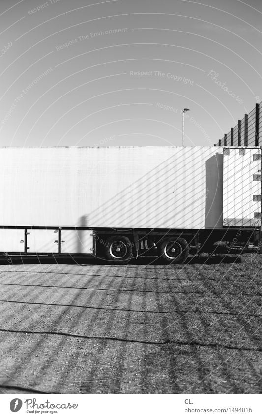 LORRY Logistics Cloudless sky Beautiful weather Places Transport Parking lot Vehicle Truck Fence Line Large Complex Stagnating Lack of parking spaces