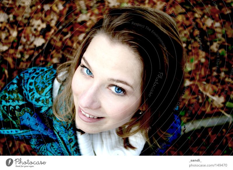 autumn impressions Leaf Woman Autumn Contrast Perspective blue eyes intense colours