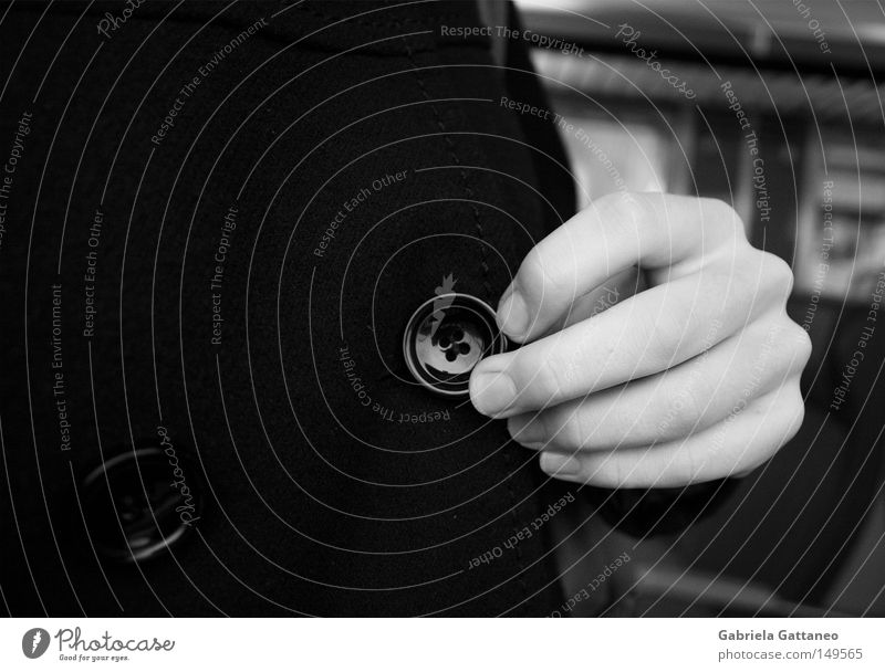 6:44 MORNING TRAIN Morning Railroad Buttons Resign Black White Undo Hand Fingers Train compartment Window Snow Dark Coat Black & white photo Vacation & Travel