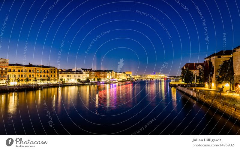 blue Town Bridge Joy Happy River Light (Natural Phenomenon) Glittering Feasts & Celebrations Evening Long exposure Energy Colour photo Exterior shot Deserted