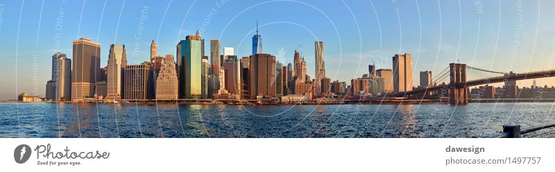 Manhattan panorama Vacation & Travel City trip Summer Summer vacation Sky Sunrise Sunset River Town Downtown Skyline High-rise Bank building Bridge Building