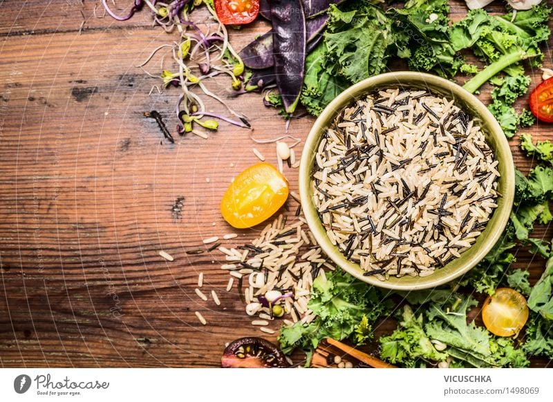 Wild rice with cabbage and vegetables Ingredients for healthy cooking Food Vegetable Lettuce Salad Grain Nutrition Lunch Dinner Buffet Brunch Banquet