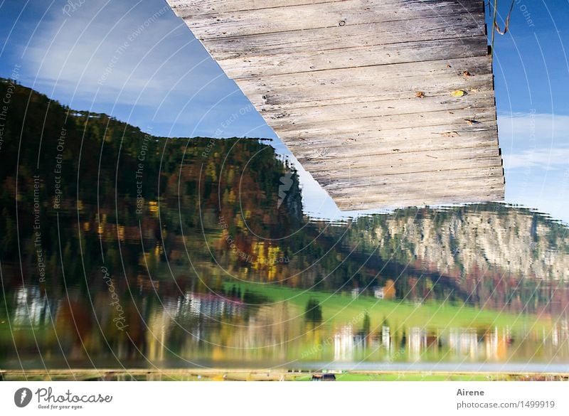 Jacob's dream Aquatics Sky Beautiful weather Alps Mountain Lakeside Mountain lake Federal State of Tyrol Village Footbridge Jetty Rotate Wet Above Crazy Blue