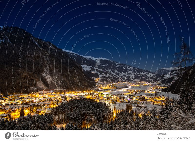 Mayrhofen Nature Landscape Cloudless sky Night sky Stars Horizon Winter Snow Alps Mountain Peak Snowcapped peak Austria Europe Town Downtown Skyline Deserted