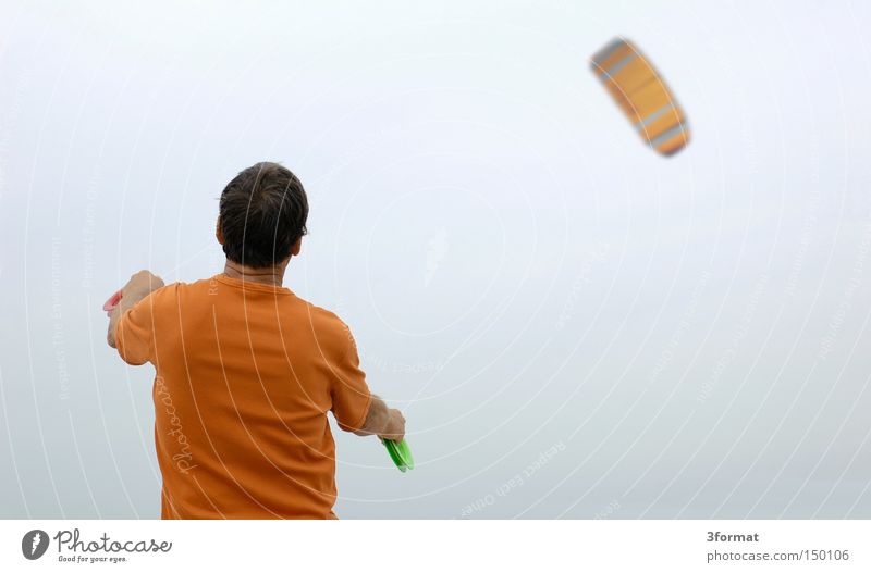 kites Wind Gale Man Ascending Above Kite Positive Beach Playing Vacation & Travel Freedom Joy Summer Back