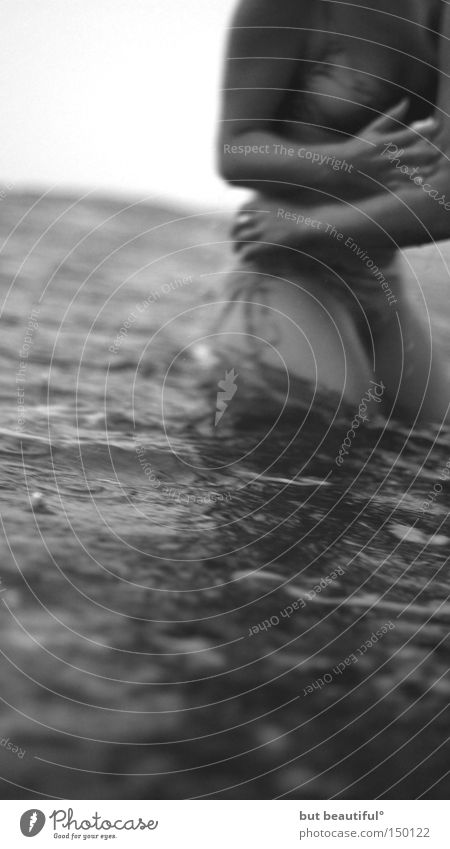 passion Swimming & Bathing Ocean Playing Woman Gray Joy Body Black & white photo Beautiful Movement