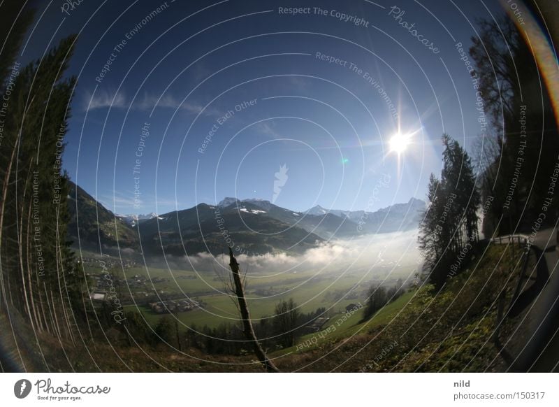 off-season Federal State of Tyrol Zillertal Ground fog Beautiful weather Fisheye Panorama (View) Back-light Calm Vacation & Travel Trip Mountain Peak Pass Alps