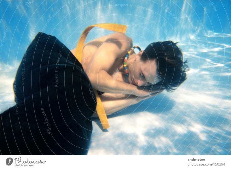 RESTLESS Swimming pool Underwater photo Reflection Think Blue Water Drinking water Man Belt Pants Sleep Relaxation Dream Reflection & Reflection splash sleeping