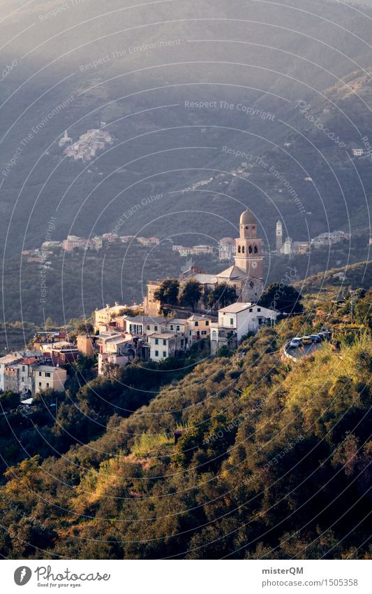 Italian mountain village. Village Small Town Esthetic Mountain village Italy Tuscany Church Tower Idyll Remote Romance Dreamily Wanderlust Travel photography