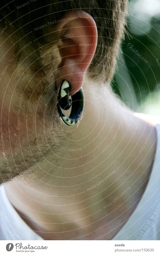 the earring thing Close-up Macro (Extreme close-up) Pattern Luxury Hair and hairstyles Man Adults Ear Facial hair Earring Designer stubble Round Pink Black