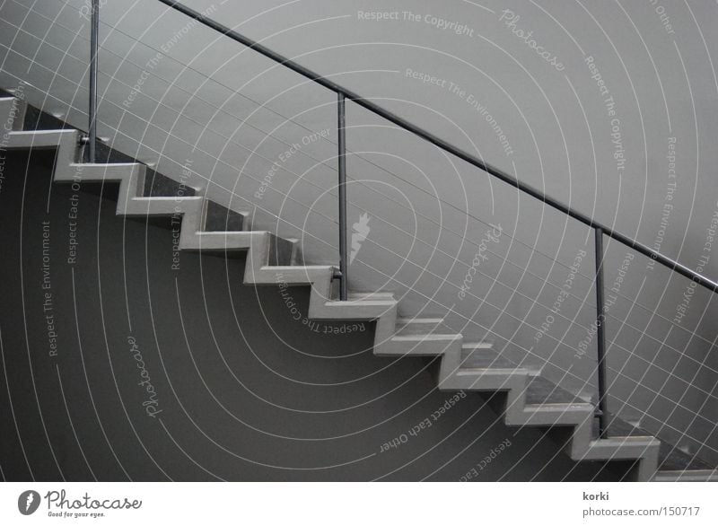 staircase Stairs Concrete Perspective Detail Handrail Banister Diagonal Upward Downward Gray Architecture