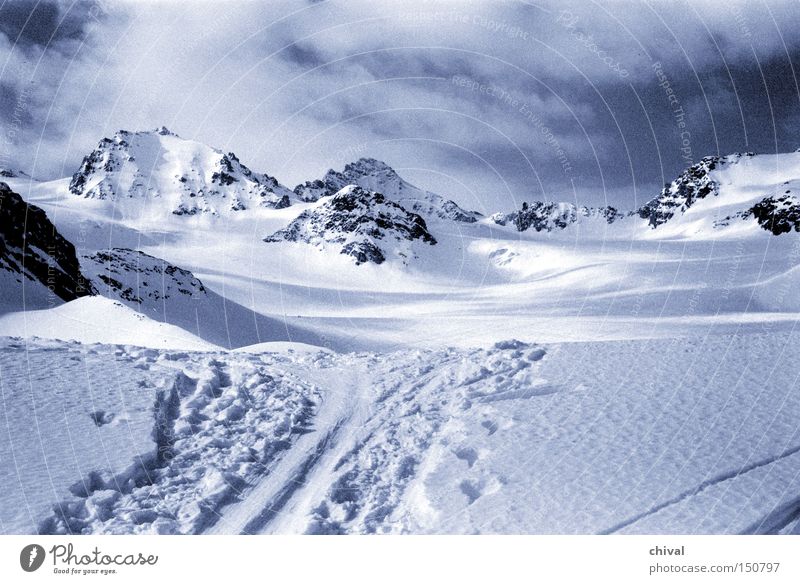 silvretta Point Alps Snow Skiing Mountain Panorama (View) Cold Ice Glacier Blue Clouds Ski tracks Vacation & Travel Rock Winter Tracks Large